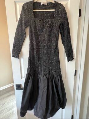 Sea New York Black Ruched bubble hem Midi Dress OOAK small